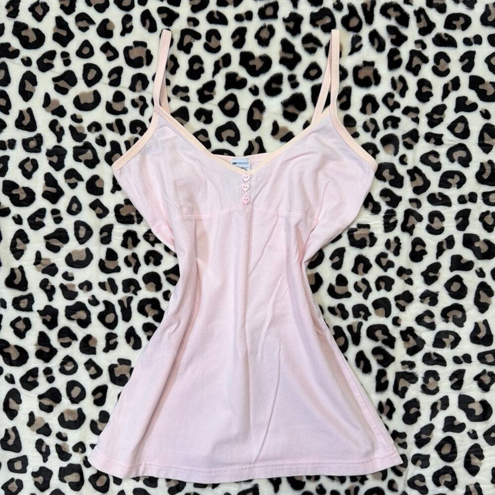 GAP Vintage Y2K 2007 Pale Pink Henley Button Ruched Cami Tank Top Size Small